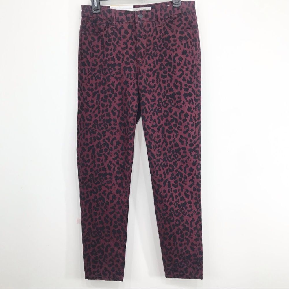 Social Standard Sanctuary Maroon Black Cheetah Print Mid Rise Ankle Skinny Jeans